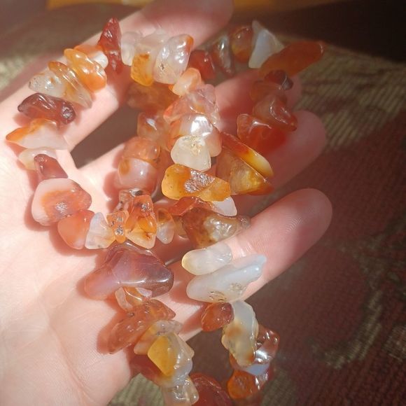 Real agate necklace, lightly polished stones, amber colouring - Picture 1 of 13